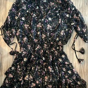 Misa Los Angeles Floral Black Dress